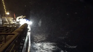 Snow shower aboard MS Lofoten