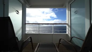 30′′ on the balcony of cabin 6108 aboard Artania