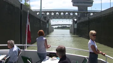 Transiting a lock at Freudenau dam aboard MS Schlögen