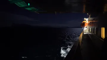 Evening on deck aboard Richard With,  near Skjervøy