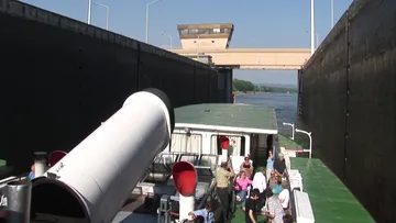 Transiting a lock at Wallsee-Mitterkirchen aboard Schönbrunn