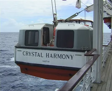 Life boat drill aboard Crystal Harmony