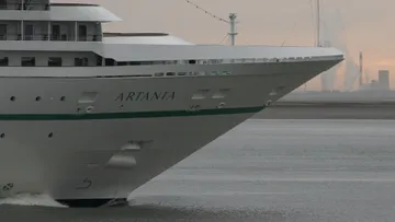 Artania on the Scheldt River